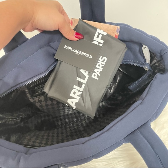 KARL LAGERFELD Quilted XL Tote Bag Purse NAVY BLUE Lovely ❤️ New With Tags. - Picture 7 of 8